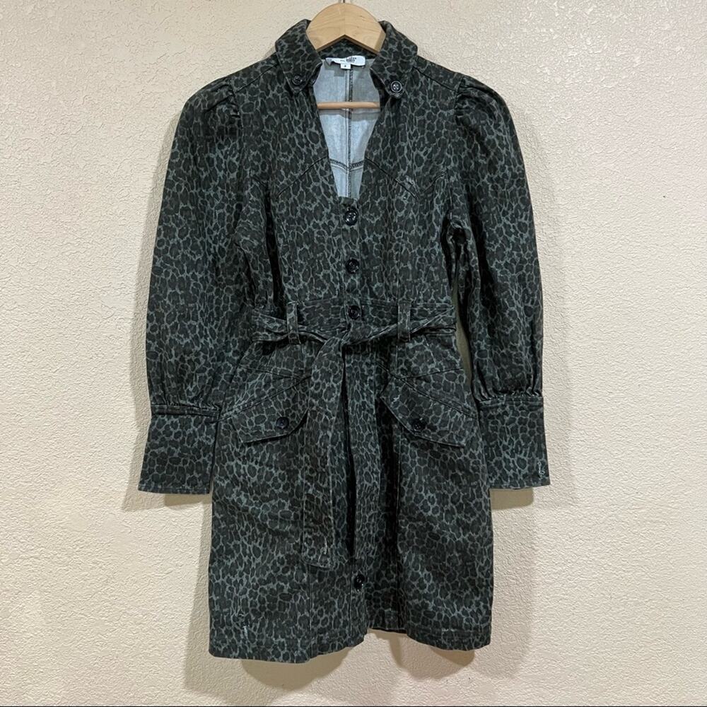 Marissa Webb Collective mera green leopard distressed denim dress